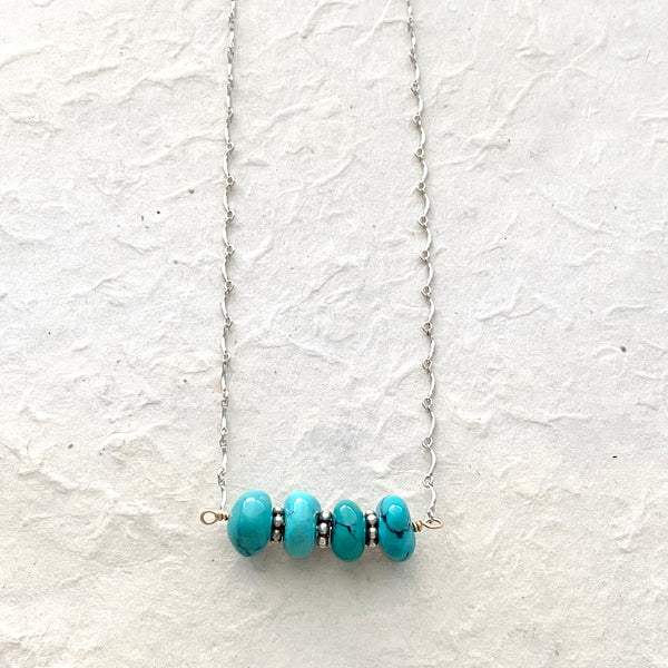Two Tone Turquoise Nugget Necklace on Sterling Silver Chain
