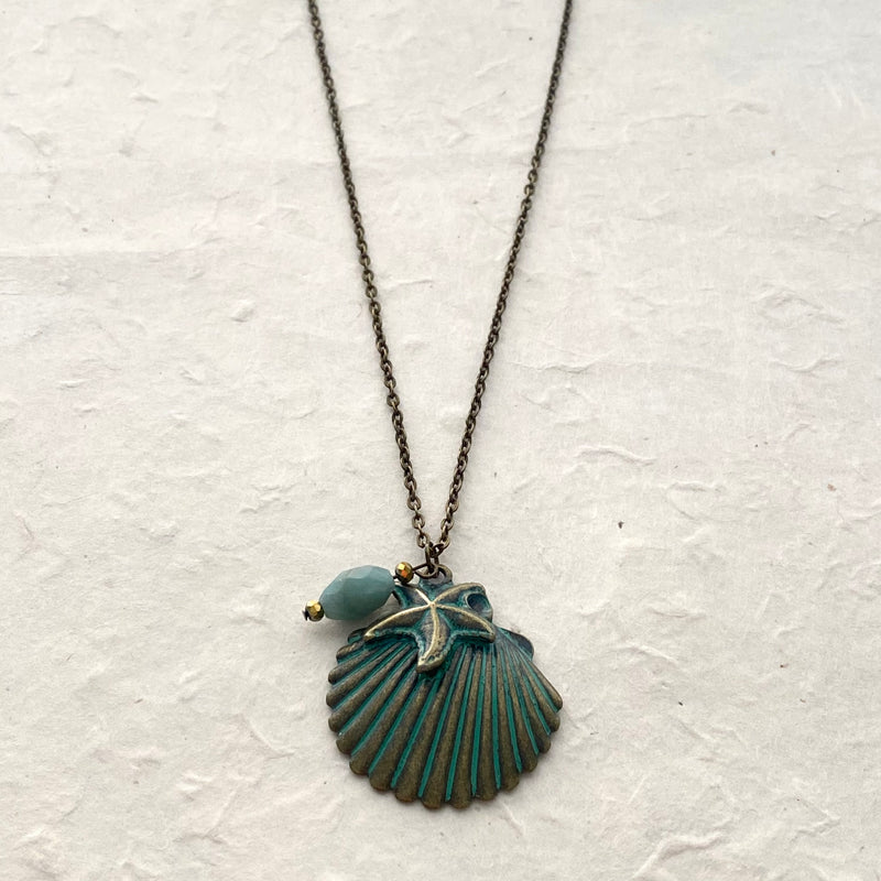 Verdigris Shell Charm with Amazonite Charm Necklace