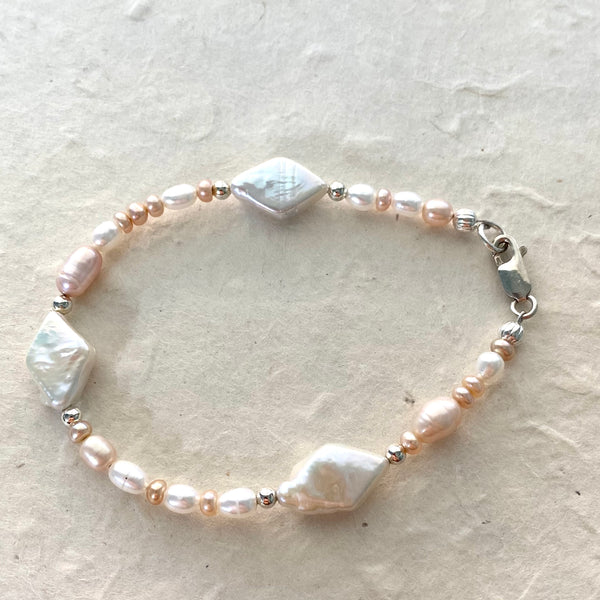 White and Peach Pearl Bracelet