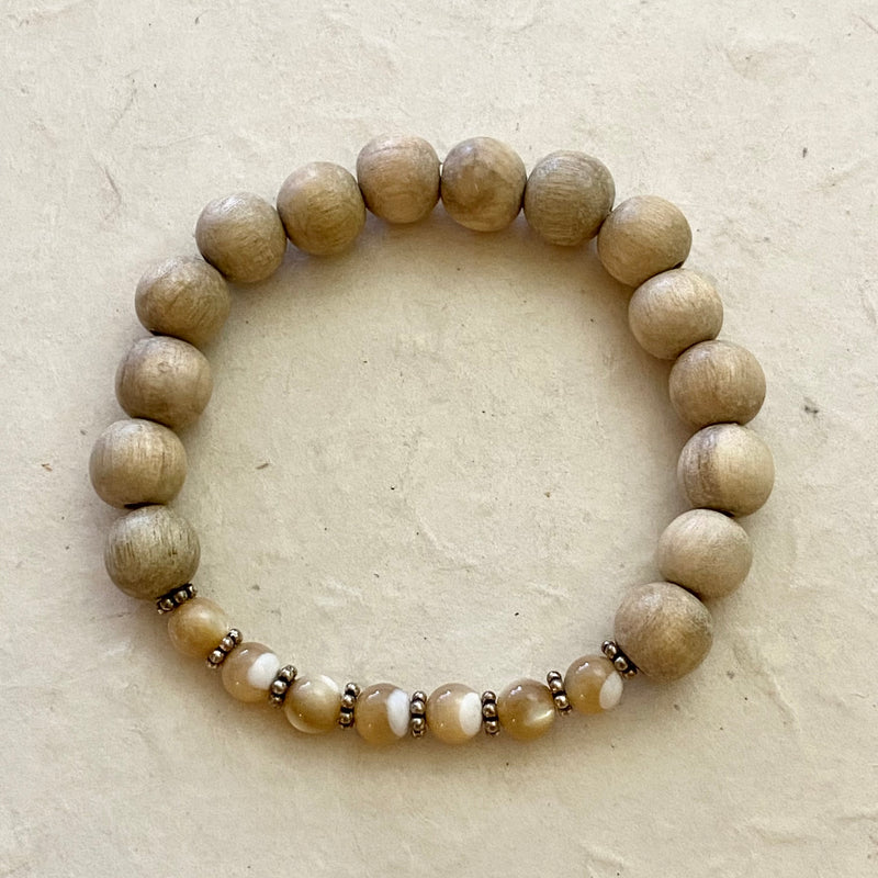 Wood and Mother of Pearl Stretch Bracelet