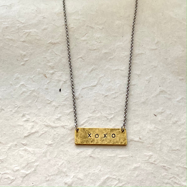 XOXO Hammered Tag Necklace
